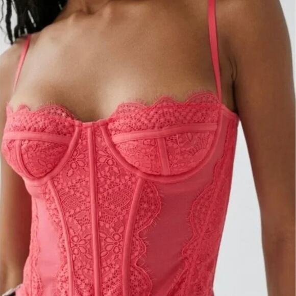 Urban Outfitters Out From Under Modern Love Pink Mesh Lace Corset Top - Picture 5 of 13